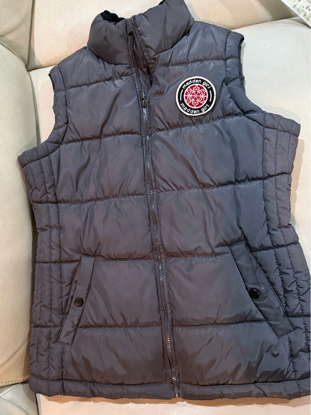 Madden Girl Quilted Puffer Vest - Charcoal Gray
